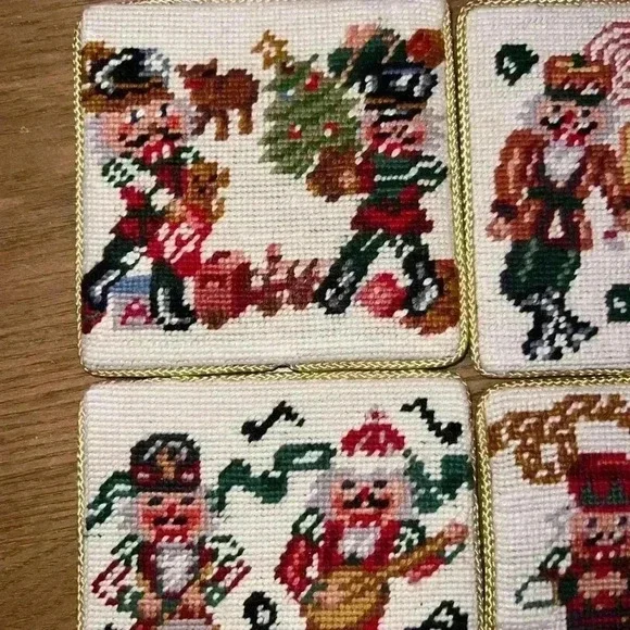 4 NEEDLEPOINT HOLIDAY NUTCRACKER COASTERS - Picture 2 of 8